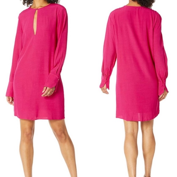 Equipment Bonnie Fuchsia Carmine Pink Cutout Long Sleeve Tunic Mini Dress - M - Picture 1 of 16
